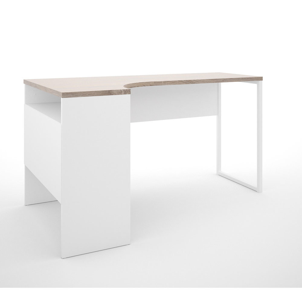 Student White L-Shaped 2-Drawer Computer Desk with Truffle Top and Foldable Design