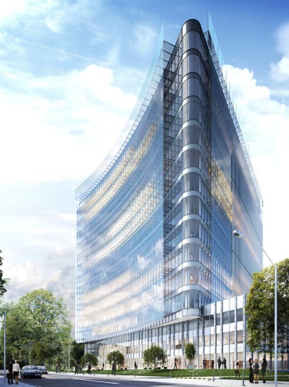 Pared de cortina de vidrio laminado Edificio de oficinas aislamiento térmico aislamiento acústico sistemas curvos de paredes de cortina de hormigón vidrio