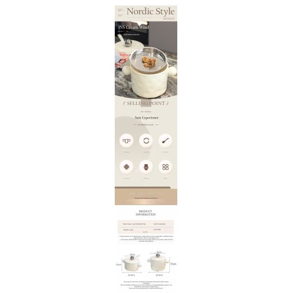 Stainless Steel Lid and Printed Features White Ceramic Noodle Bowl for Kitchen Storage