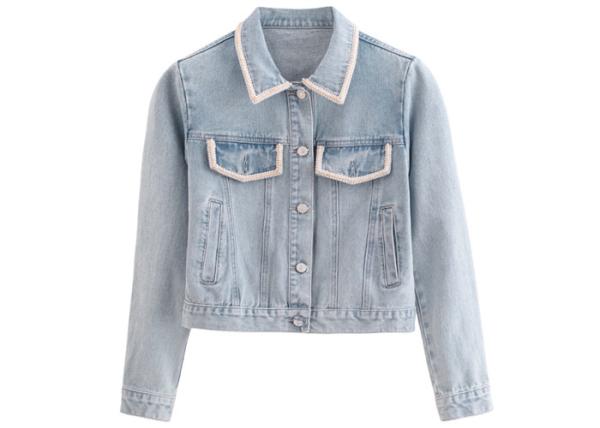 OEM Denim Jacket Women Embelishment Light Wash Trucker Elegant Style