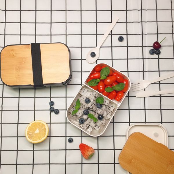 0-1L Capacity Customized Logo Bamboo Lid Cutlery BPA Free Microwave Safe Lunchbox