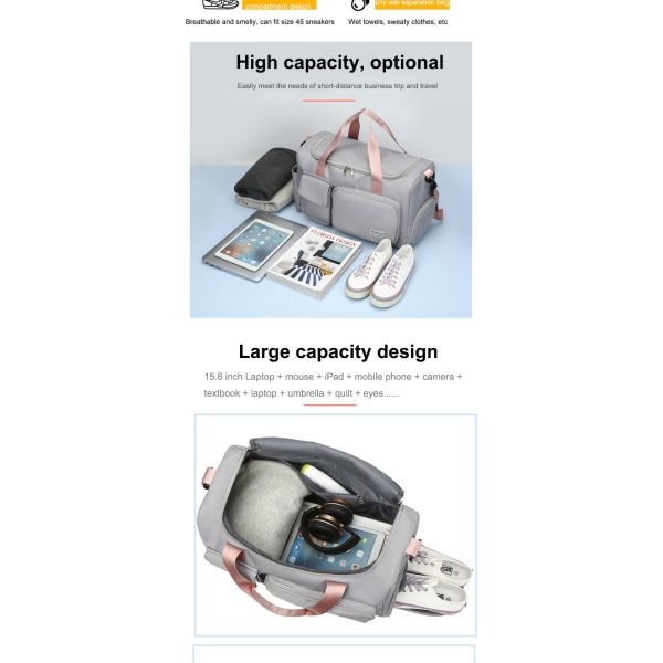 Ladies Waterproof Sports Fitness Bag Weekender Bag With Shoe Compartment