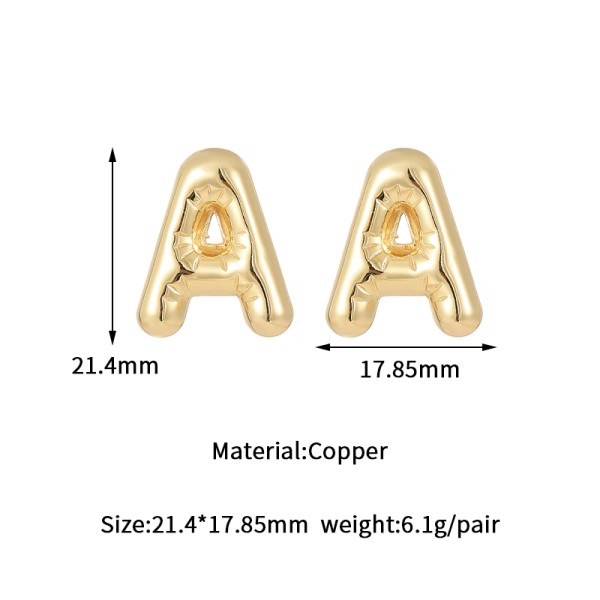 Jiexing Hot Selling 14K Gold Plated 925 Silver Needles A-Z Studs Smooth Surface Bubbles 26 English Letter Earrings