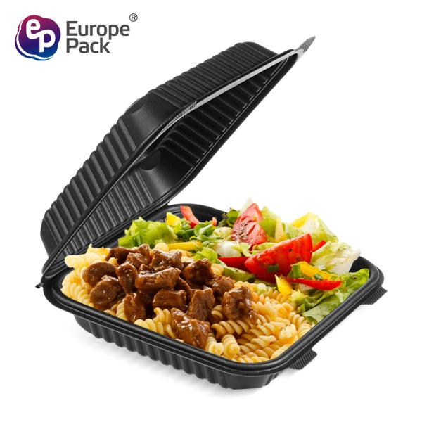 New arrival biodegradable corn starch 8 inch clamshell black food bento lunch boxes