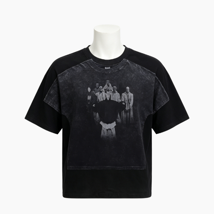 250-300G 100% Cotton Vintage Washed Fake Two-Piece Oversized DTG Print Crew Neck Summer Street Tee Cross-Border