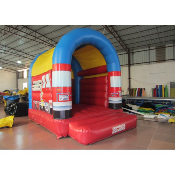Small Size Firefighting Car Kids Inflatable Bounce House With Arc Roof 3x4m