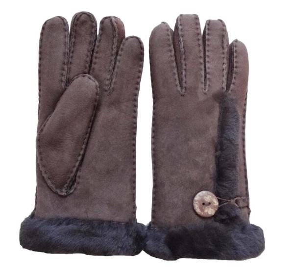 Women soft fashion double face fur lined leather gloves ladies lamb fur gloves with button