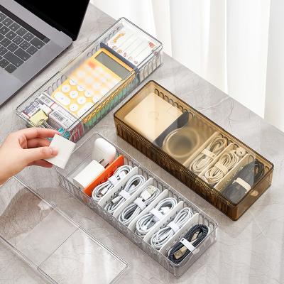 8 Grids Clear Transparent Plastic Desk Cable Organizer Space Saving Durable Cable Storage Box Set for Desktop TV Storage