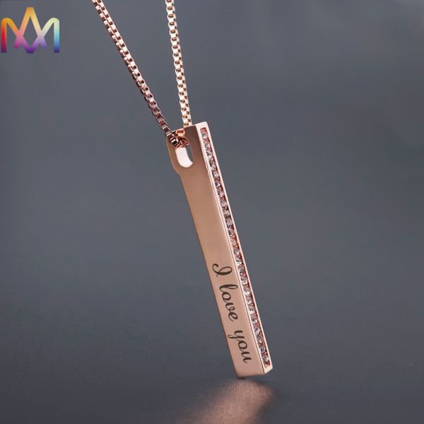 Nickel Free SS304 Cuboid Bar Necklace Engraved