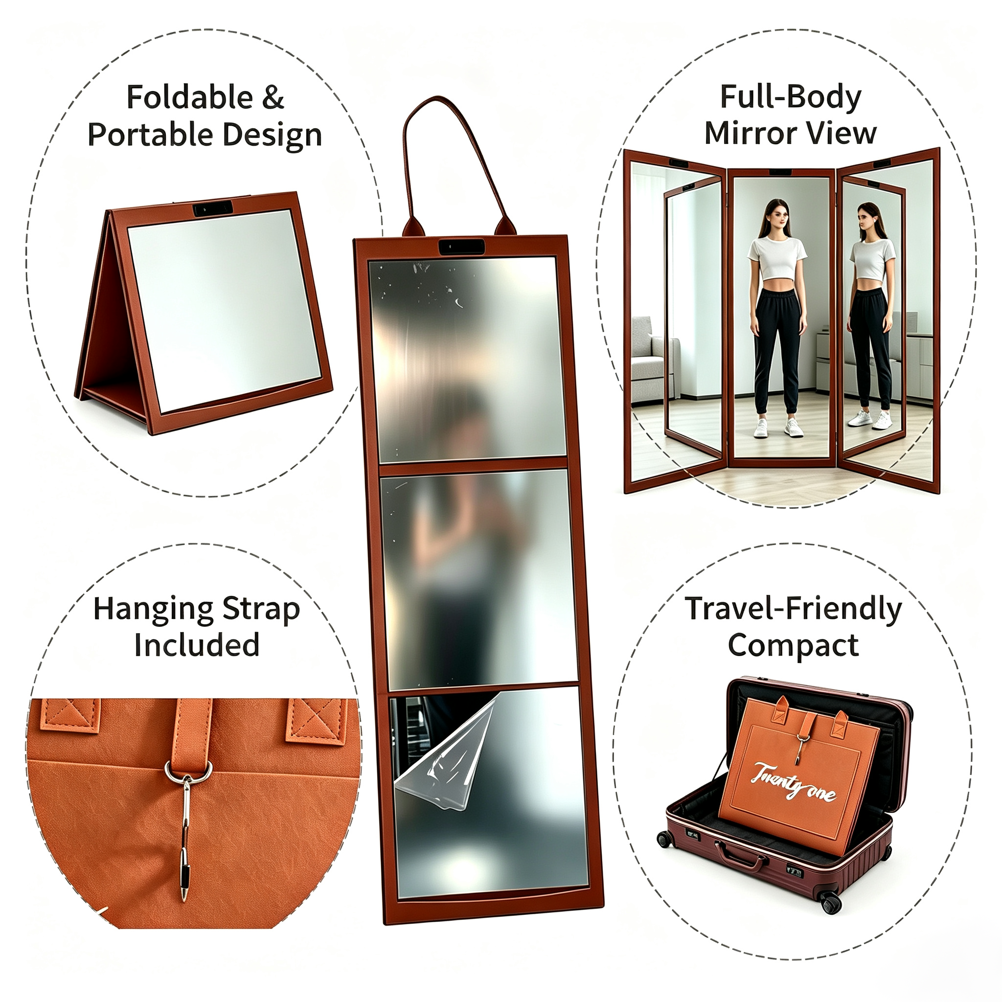 Wholesale Portable Folding Full Length Mirror Hanging Travel Mirror for Rental House Dorm Room Wall Mount