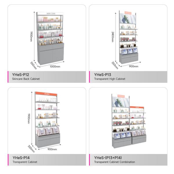 Gray Multi-layer Wood Corner Rack Skincare Display Showcase For Cosmetic Shop Decoration And Beauty Store Design