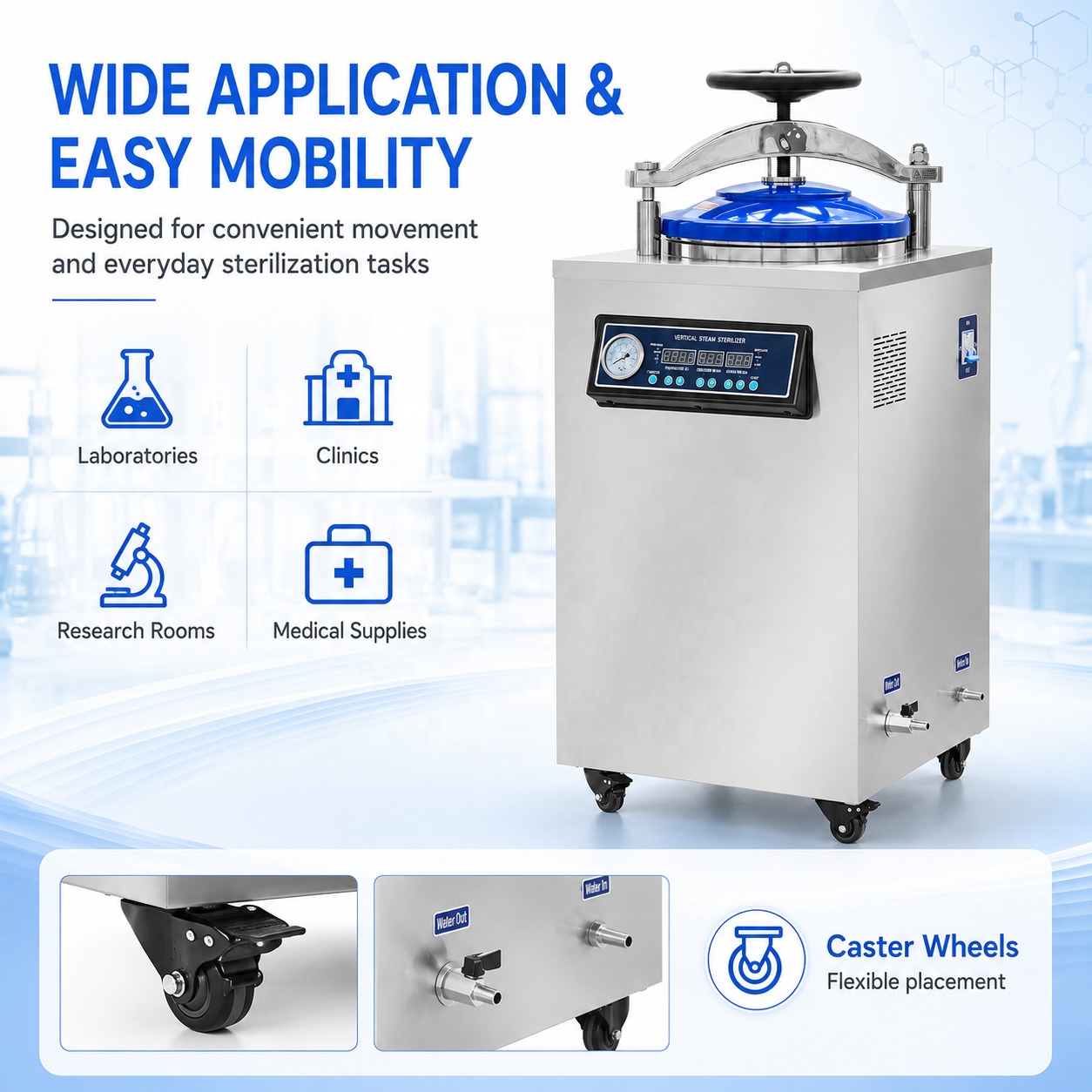 Cenlee 35/50/75/100L Factory Laboratory Use Microcomputer Control 0-240min Drying Automatic Protection Vertical Steam Sterilizer