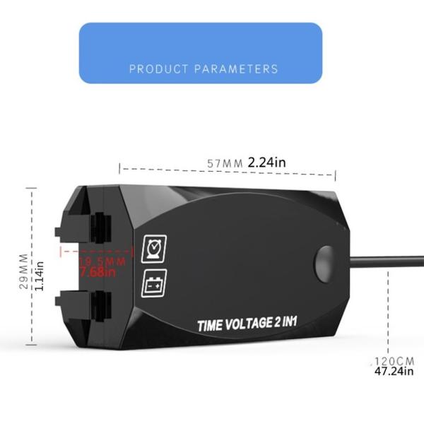 IP67 Digital Calibrate Led Motorcycle Volt Meter 120cm Wire Length