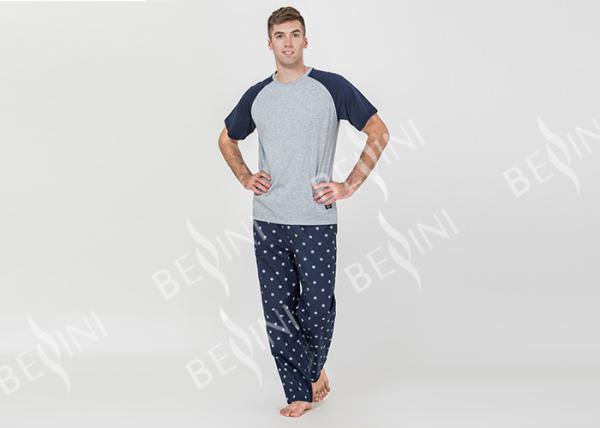 Two Piece Mens Luxury Sleepwear 100% Combed Cotton Jersey Pyjamas Classic Style
