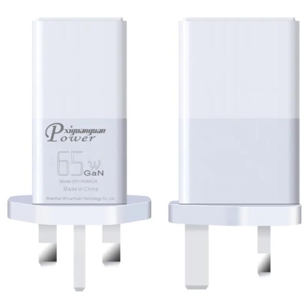 UK 2-Pin 65W GaN Charger with USB-C and USB-A Ports