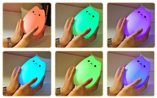 USB Charge Carton Silicone Night Light Multicolor Cute Cat Silicone Soft Nursery Lamp