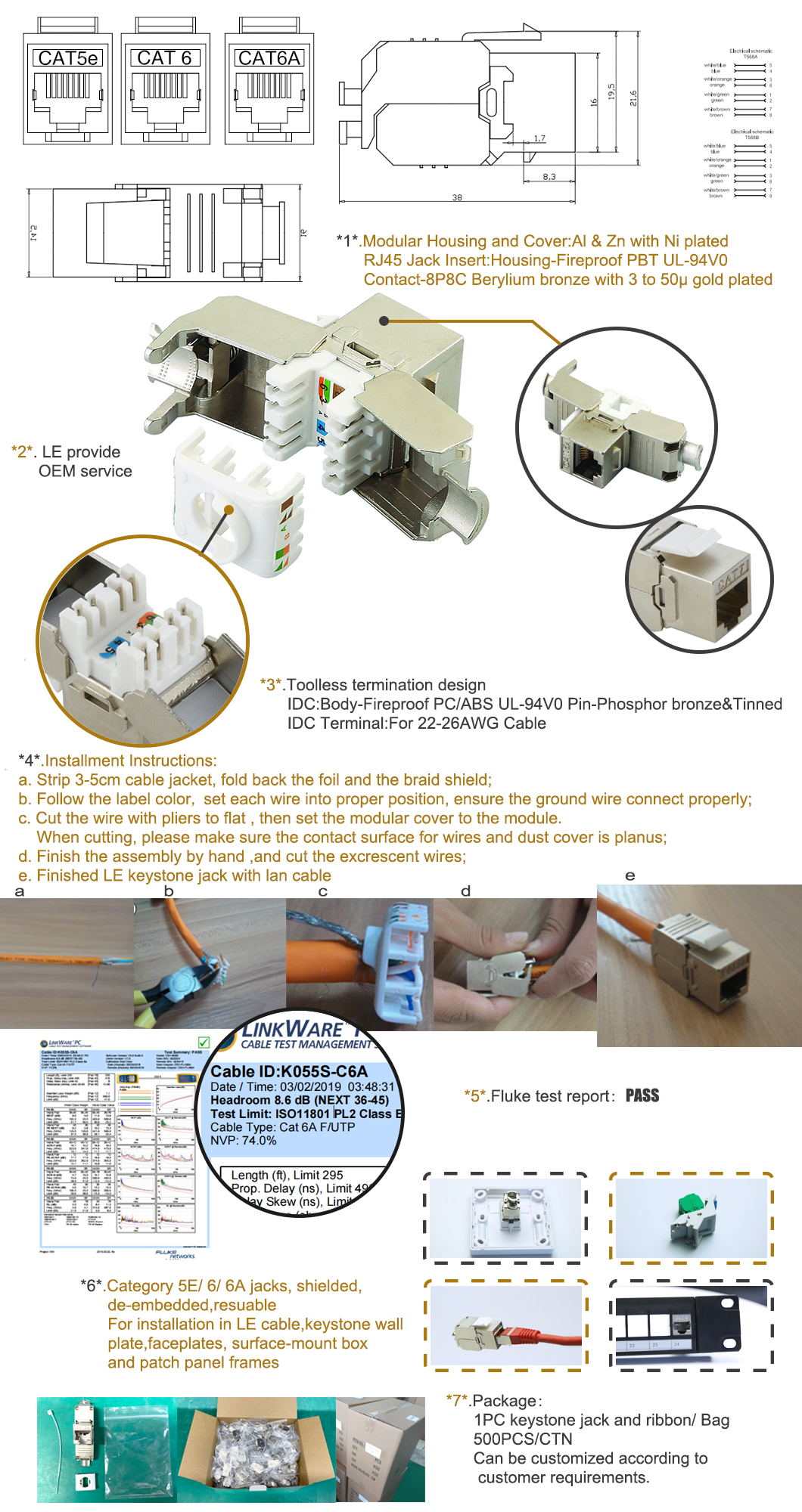 Ftp водоустойчивый Keystone Джек Cat6 Cat6a Le-K055s