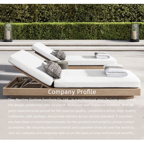 Water-resistant Cushion Teak Sunbathing Lounge Chair for Outdoor on Garden Sunlight Terrace and Poolside Relaxation