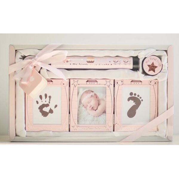 Newborn Baby Handprint and Footprint Photo Frame Kit with an Baby-safe Ink Pad baby birth certificate keepsake