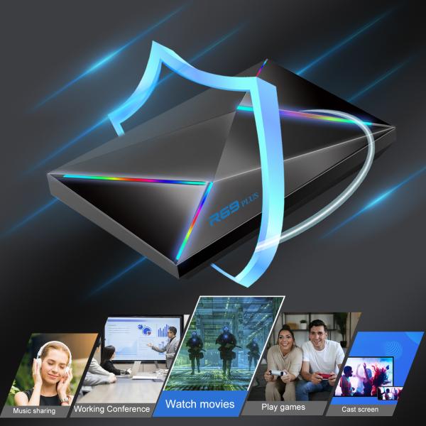 4K Ultra HD Android TV Box R69 Plus Smart Streaming Media Player with High-Speed 5G WiFi, Bluetooth, Support Popular Streaming Apps & 3D Movies, All-in-One Setup for Living Room