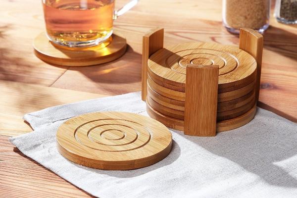 round shape bamboo cup coaster tea coaster with coaster holder and hot sell