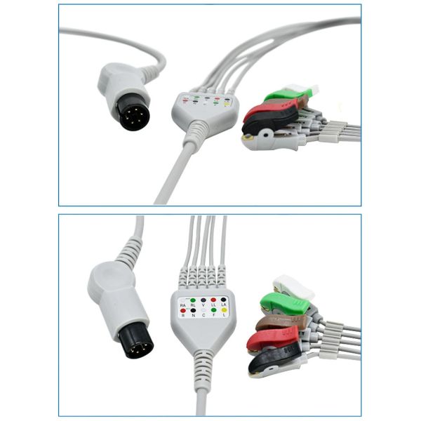 Compatible Monitor ECG Cable With Leads GOLDWAY ZOLL PM9000 6PIN KB1-1801C5A Grey 3m CE Certified Class II