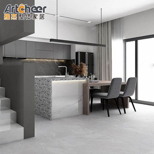 High Gloss Lacquer Kitchen Cabinet with L Shape Sintered Stone Table Top Customized Color