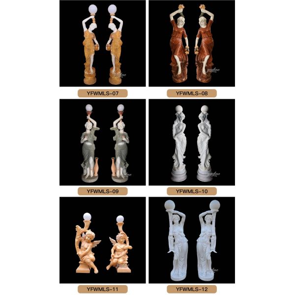 Outdoor Garden Decoration Marble Woman Statue Lamp