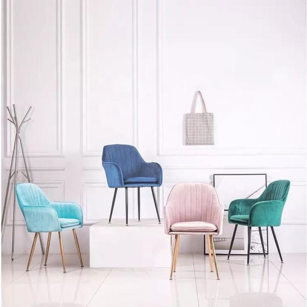 D52cm Modern Metal Dining Chairs Soft Mat Velvet Seat With Gold Plated Leg