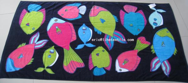 100% cotton printed beach towel , velour , 100x180cm , gsm450