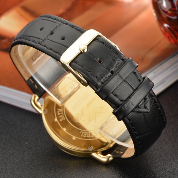 Elegant Black Quartz Watch With Genuine Leather Strap