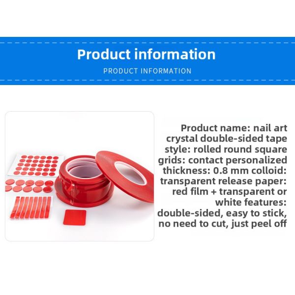 High Viscosity Red Crystal Nail Tape Cut-Free Adhesive Sticker with Double Sided Acrylic Wearable Manicure Display Tape