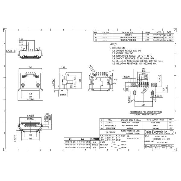 5.65mm Curling Edge Column USB Type C Connector Female Type In PCB Board