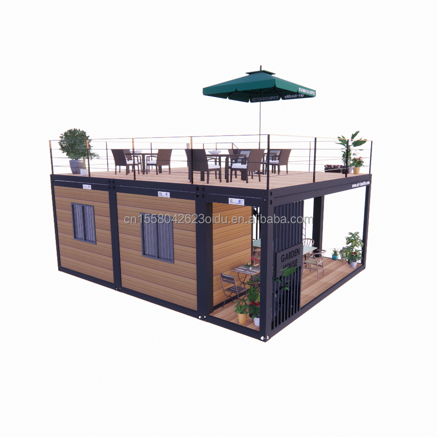 20 Foot Wooden Deluxe Garden Studio Flat Package Assembly 2 Bedroom Container Mobile House with Aluminum Alloy Windows