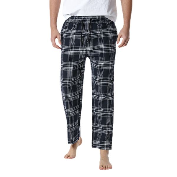 Polyester Fabric Men's Plaid Home Pants with Regular Fit Design and Comfort
