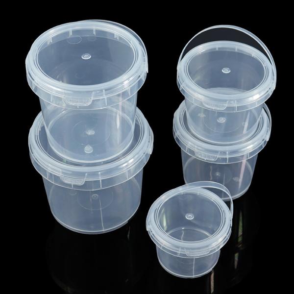 500ml 1L 2L 3L 4L 5L Factory Supply Handle Food Grade Packing Bucket Round White Clear Plastic Round Bucket With Lid
