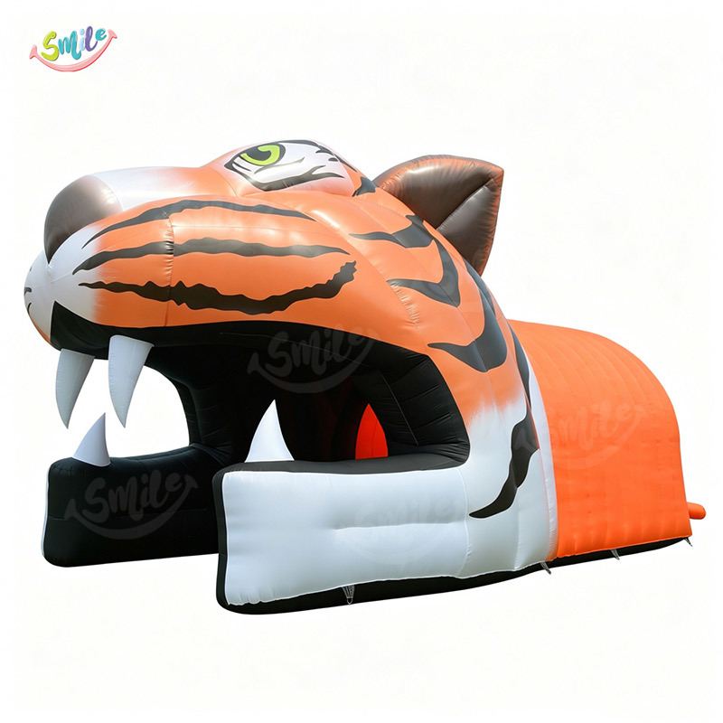 Custom Giant Inflatable Tiger Head Mascot Tunnel, Outdoor Sports Run Through