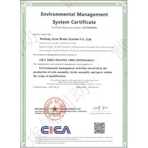 Weifang Airui Brake Systems Co., Ltd. Сертификации
