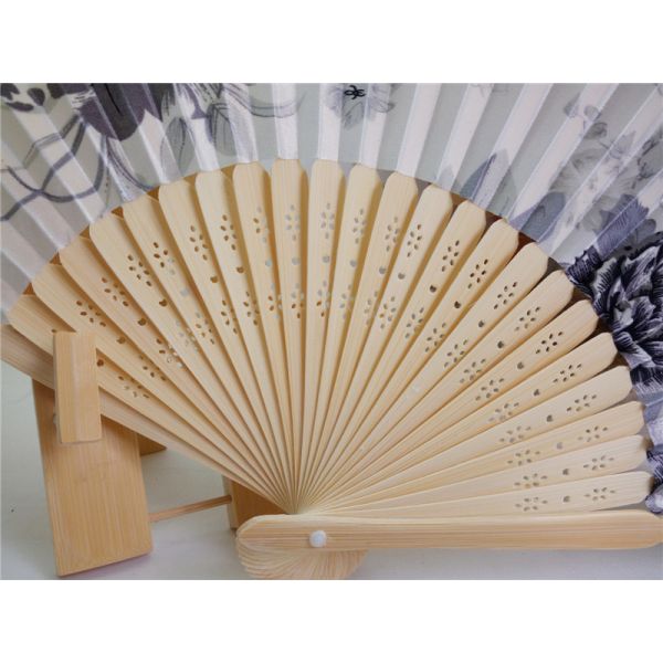 Custom Personalized 21cm Japanese Satin Fabric Bamboo Gold Flower Hand Folding Fan for Promotion Gift