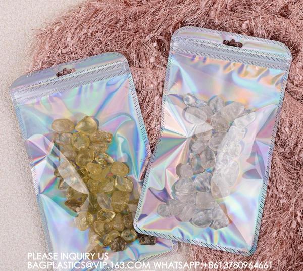 Holographic Packaging Bags Resealable Foil Pouch Bag For Jewelry Makeup Brush Lash Packing, jewellery Bags