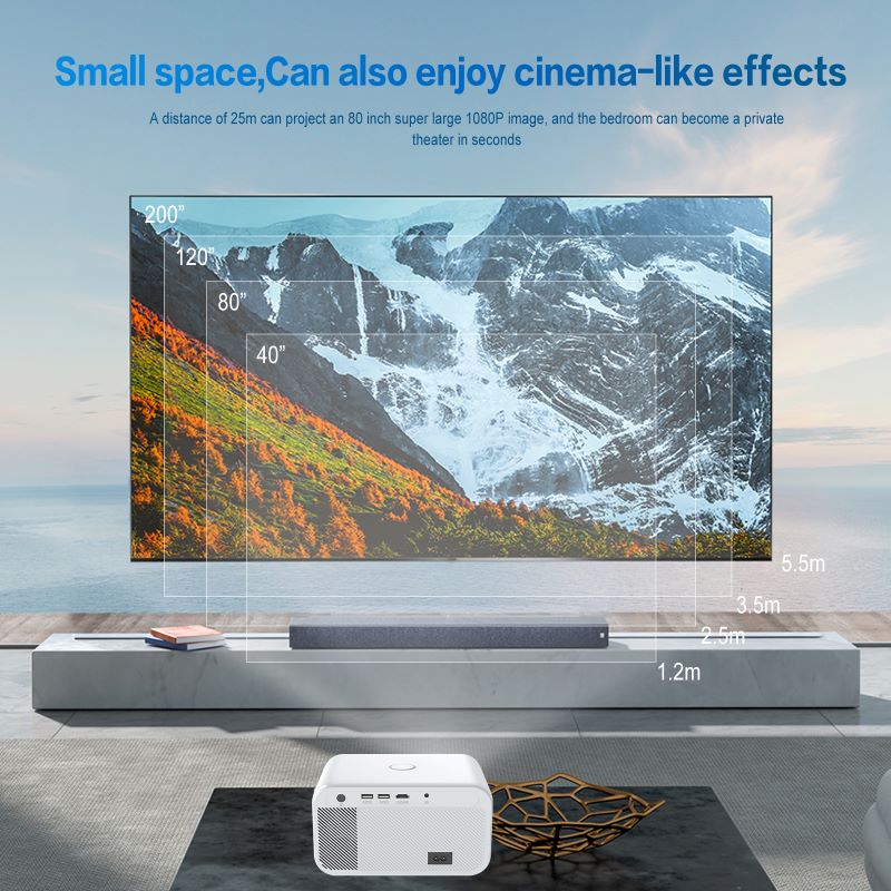 Android 9.0 Проектор T5 HD Wifi 5G Bluetooth 1080P 340x280x120 мм