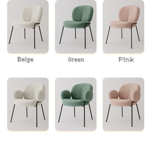 Comfortable Lambswool Upholstered Dining Chair Boucle White Upholstered Accent Chair