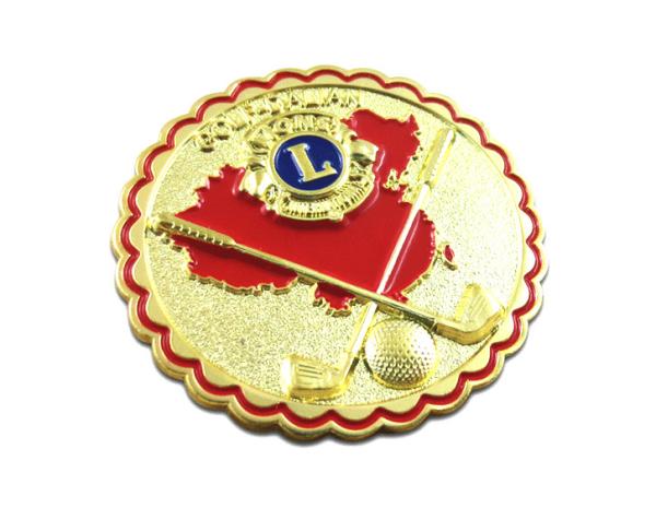 Brass stamped with soft enamel ,plating gold size 25mm dia , with butterfly clutch
