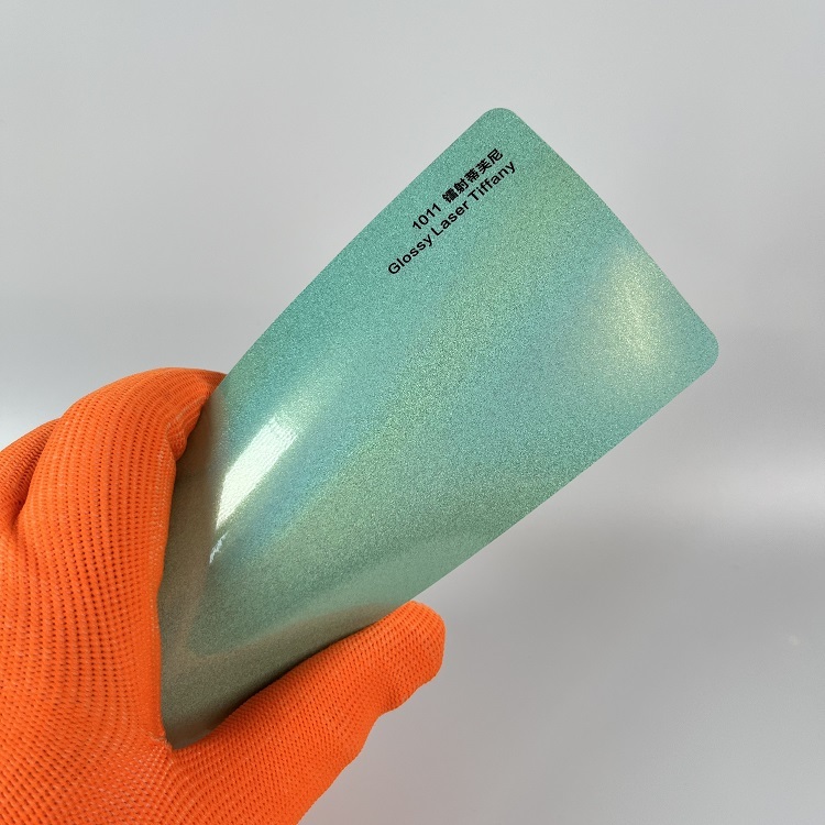 Glossy Laser Baby Blue Car Color Change Stickers PVC Vinyl Wrapping Car Film Stretchable Air Release