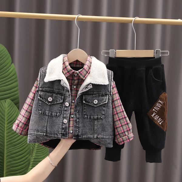 Three-Piece Set Of Warmth And Thickening For Children And Boys In Autumn And Winter
