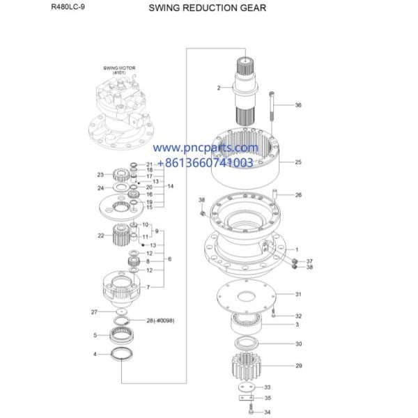 Excavador Swing Reduction Gear de 31QUARTERBACK-10141 R480-9 Hyundai