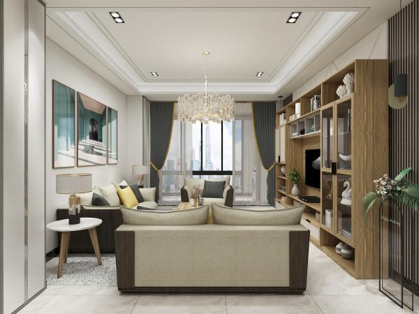 KD Structure Furniture Of Wall Unit TV Cabinet By Melamine Furniture With Glass Showcase And Audio-Visual Floor Stand