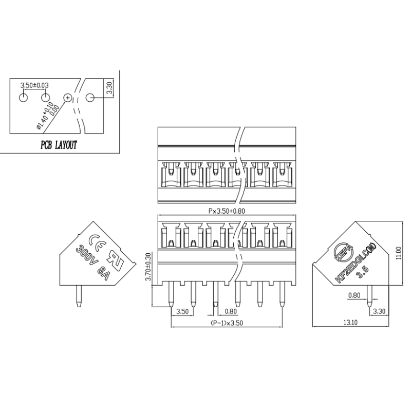 2EDGLC-3.5 300V Pcb Board Screw Terminals Male Female Wire Terminal Block