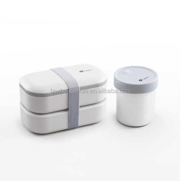 Double Layer Food Container 1200ml with Cutlery and Movable Divider BPA-Free Tiffin Bag