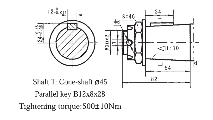 Moteur à roue hydraulique BMT, BMT-500-W-T-D, 500 ml/h, bride à roue à 4 boulons, arbre cône 1:10, G 3/4 Port à main pliable, rotation standard